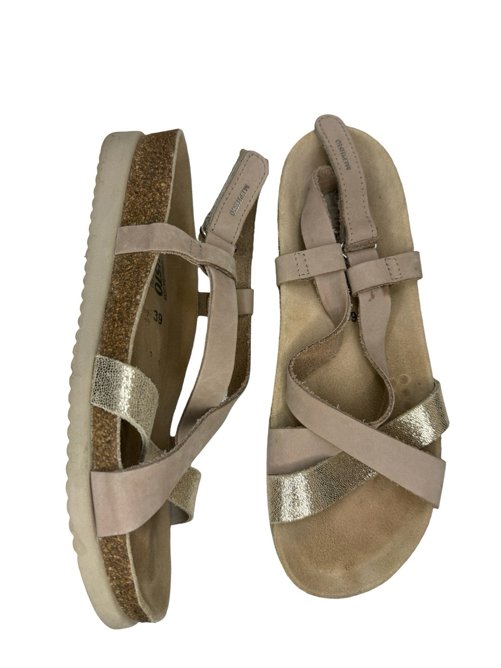 Memphisto Haneta Strappy Metallic & Nubuck Sandals Sz 39 or US 8.5